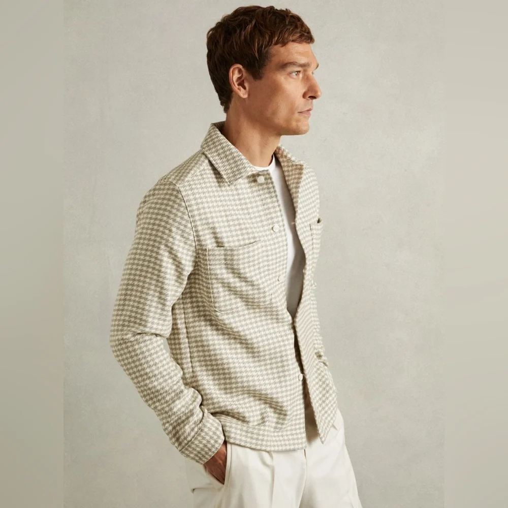 NWT REISS Naqua Dogtooth Twill Overshirt - Picture 1 of 12